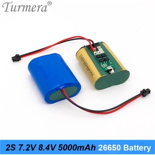 Turmera 7.2V 8.4V 5000mAh 20A 26650 Lithium Battery with BMS for Headlamp Lantern Flashlight Batteries and Bluetooth Speaker Use
