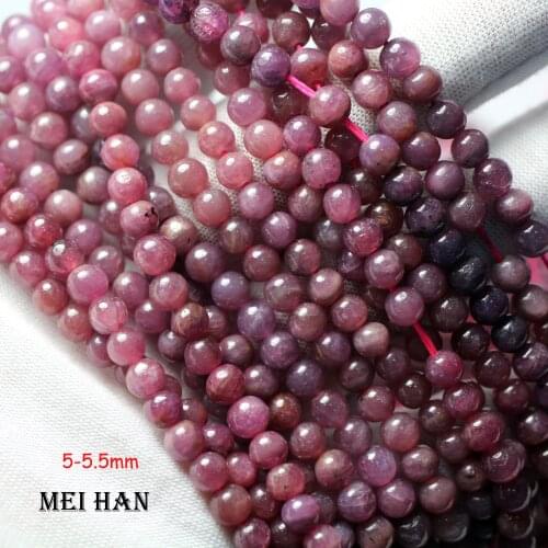 Meihan (1 strand/set) 5-5.5mm & 5.5-6mm natural Burma rubyy smooth round stone beads for jewerly bracelet necklace DIY making