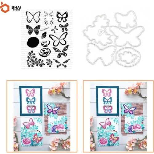 Butterflies in Flowers Metal Cutting Dies and Stamps Stencil for DIY Scrapbooking Photo Album Embossing Decorative Paper Cards