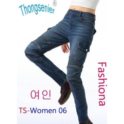 Fashion Womens 06 Personalized Motorcycle Pants Motorcycle Jeans Motorcycle Racing with Riding Protective Gear Casual Pants