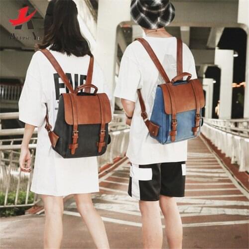 Attra-Yo Fashion Women Backpack Canvas School Bag Vintage Patchwork Schoolbag Teenage Girls Backpacks Men Rucksack College Style