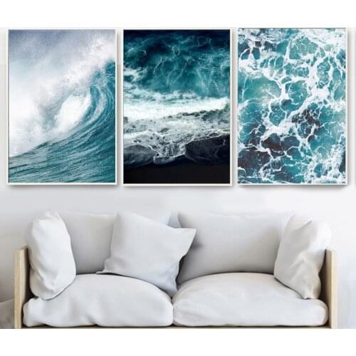 Sea Wave Whale Posters and Print Blue Seascape Canvas Painting Aesthetic Decorative Pictures On The Wall for Living Room