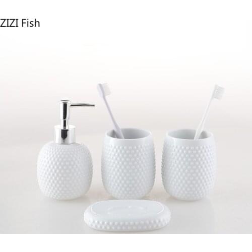 White Ceramic Bathroom Supplies Mouth Cup and Soap Dispenser Set Toilet Brush Northern Europe Home Bathroom Accessories Set