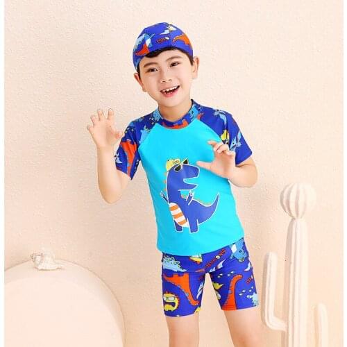 New large-size split cartoon dinosaur swimsuit for children, small, medium and large children, boys' swimsuit set