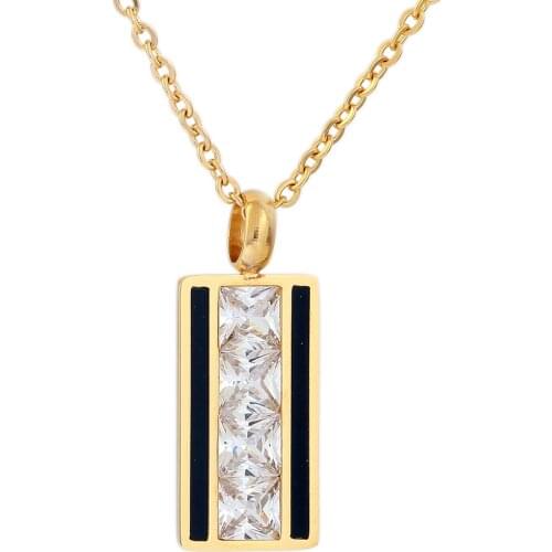 Gold Color Stainless steel Zircon Necklaces & Dazzling Crystal Square Pendant Necklace For Women Charm Jewelry
