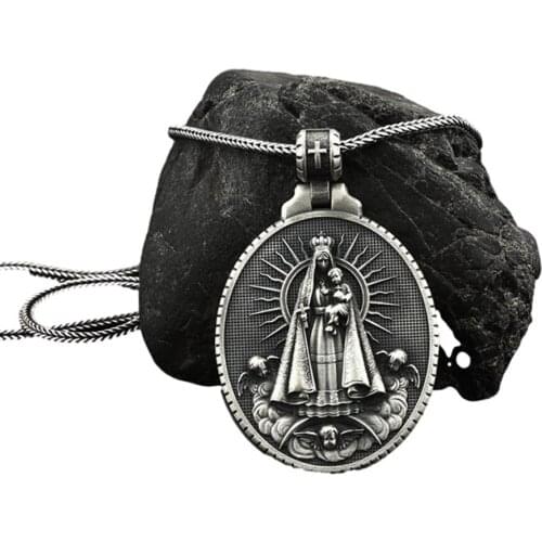 Catholic Virgin Mary Pendant Virgin Carmen Necklace Retro Christian Accessories Metal Religious Jewelry