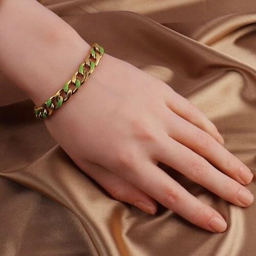 Punk Miami Cuban Chain womens bracelets stainless steel bracelet for Women Party Jewelry Gifts Thick charms for bracelet color