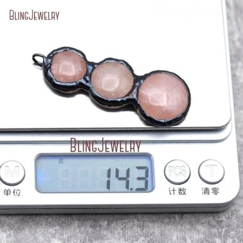 PM29820 Soldered Rose Quartzs Pendant Triple Round Pendant Gunblack Gold Silver Layered PENDANT