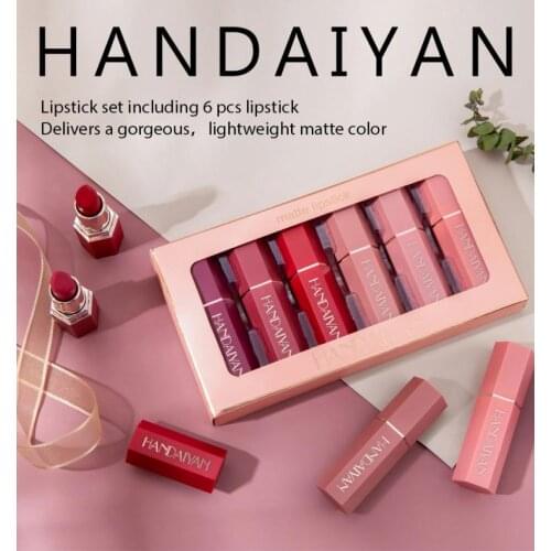 6pcs Lipstick Gift Box Set Velvet Long-lasting Moisturizing Easy To Wear Non-fading Non-stick Cup Waterproof Lip Makeup TSLM1