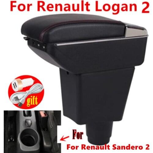 For Renault Logan 2 Armrest box For Renault Sandero 2 Interior special Car Armrest box Center Storage box with USB LED light