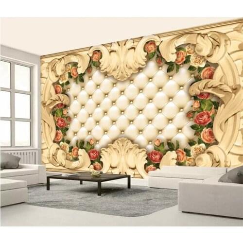 Custom 3D Photo Wallpaper Europe frame luxury rose leather Soft Bedding Room Sofa Backdrop Mural Wall Paper For The Walls 3D