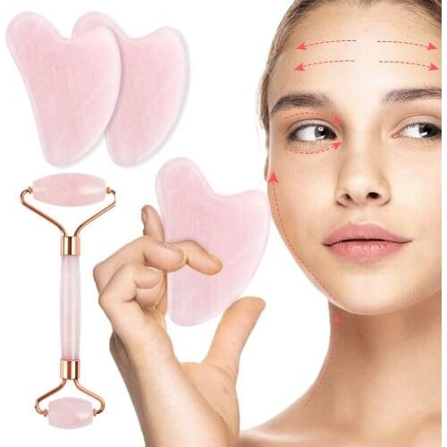 Roller Massager Rose Quartz Face Jade roller Lifting Tool Natural Jade Facial Roller Skin Beauty Care Set For Birthday Gift