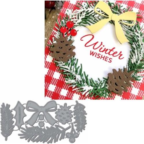 Xmas Ilex Bowknot Pine Cone Metal Cutting Dies Stencils Xmas Decorations Die Cut For Card Making DIY New2019 Crafts Cards