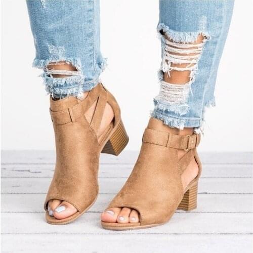 Woman Square Heel Shoes 2020 Roman Solid Color Artificial Fish Mouth Ladies Shoes Fashion Casual Wearable Beach Female Sandals