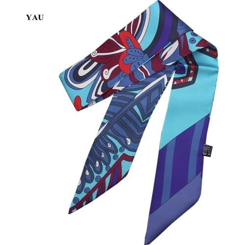 Small Silk Scarf For Women 2020 Stripe Print Handle Bag Ribbons Brand Fashion Head Scarf Small Long Skinny Scarves Wholesale
