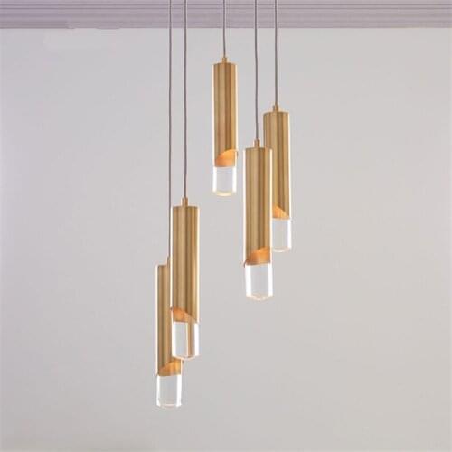 Nordic gold crystal pendant lights bedroom living room corridor lamps modern luxury dining room bar glass tube hanging lighting