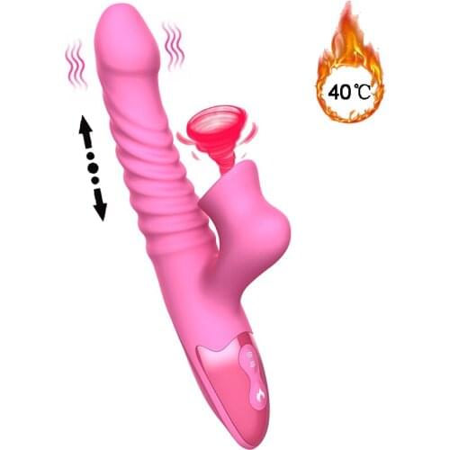 Heating Telescipoc Vibrator Rabbit G spot Dildo Vibrator Clit Sucker Vagina Massage Thrusting Vibrator Adults Sex Toys For Woman