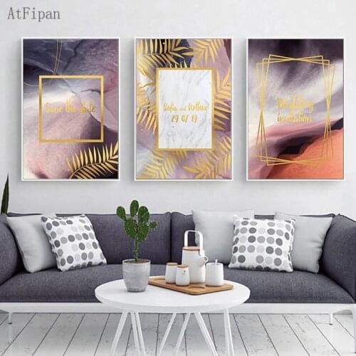 Abstract Unique Colorful Red Marble Poster Golden Leaves Canvas Paintings Wall Art Pictures for Living Room Modern Home Decor