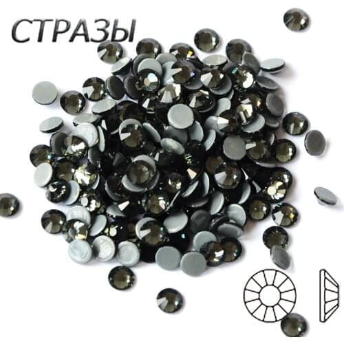 High Quality 5A Flatback Hotfix Rhinestones ss6-ss30 Black diamond Adhesive Iron On Stones for bags shoes garment