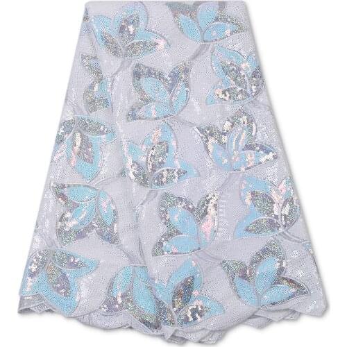 XIYA White color Lace Fabric 2021 French Sequins Mesh Tulle Lace Fabric Nigerian Lace Fabric for Women Fabric 4060B-2