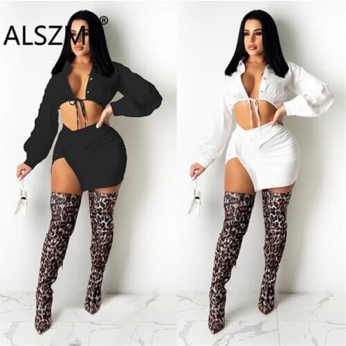 Women Skirt Set Full Sleeve Two 2 Piece Sets Sexy Fashion Streetwear Summer Outfit Matching Set