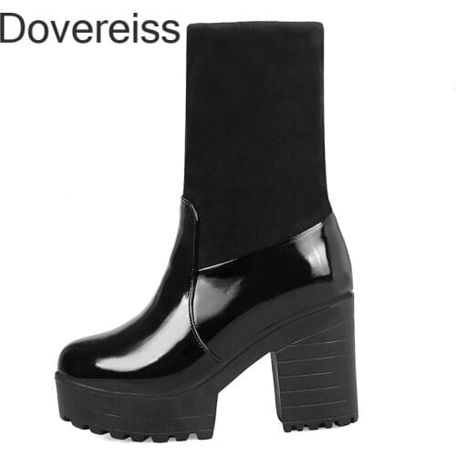 Dovereiss Fashion Female Boots Winter Sexy Elegant Waterproof Chunky Heels Block Heels New Ankle Boots 40 41 424 43