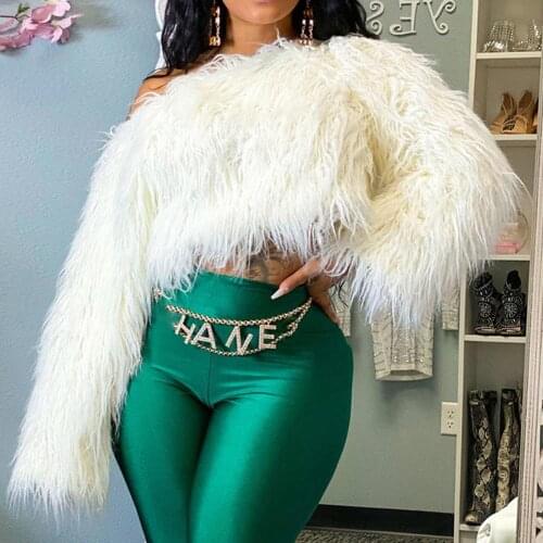 2020 Autumn Winter Womens Sweaters Sexy Off Shoulder Fluffy Faux Fur Pullover Minimalist Casual Office Lady Warm Sweater White