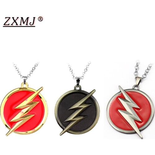 ZXMJ The Flash Lightning Logo Necklaces Pendant Superhero America Comics Red Golden Lightning For Women Car Souvenirs Gift