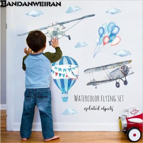 1PCS DIY Hand-Painted Aircraft Balloon Wall Sticker For Boy Baby Childrens Room Bedroom Kindergarten Home Decals 50*70cm