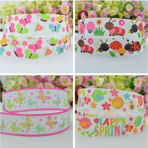 10 Yards 22mm 7/8" Butterfly Caterpillar cute Cartoon Printed grosgrain ribbon hair bow DIY hair accessories retail B0929