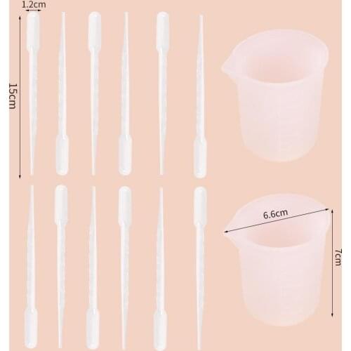 14pcs/set Crystal Silicone Measuring Cup Set 12pcs Measuring Dropper 2pcs Measuring Cup for uv resin mold jewelry making