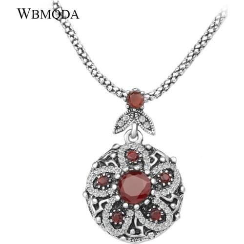 2018 New Charm Fashion Pendants Necklaces For Women Silver Color Mosaic Red Resin Vintage Jewelry Crystal Gifts