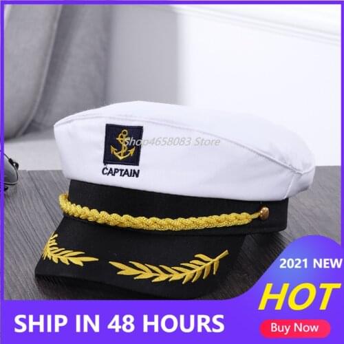 2021 Adult Yacht Military Hats Boat Skipper Ship Sailor Captain Costume Hat Adjustable Cap Navy Marine Admiral for Men Women