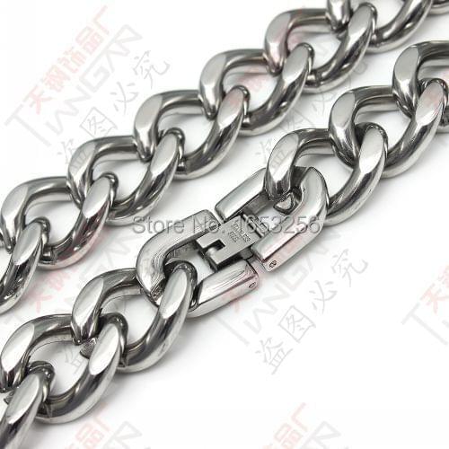 Free Ship Huge Heavy 15mm 24'' Pure Stainless Steel Polished Cuban Link Chain Necklace For Men Jewelry Cool Clasp