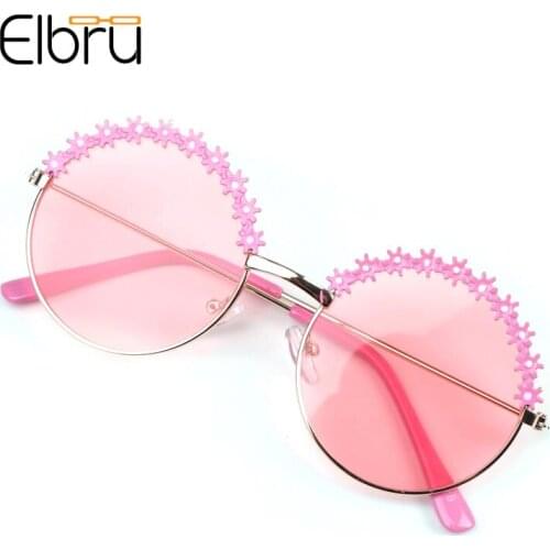 Elbru Children Metal Round Sunglasses Cute Baby Fashion Flower Frame Sun Glasses UV400 Sunshade Kids Spectacle For Boys Girls