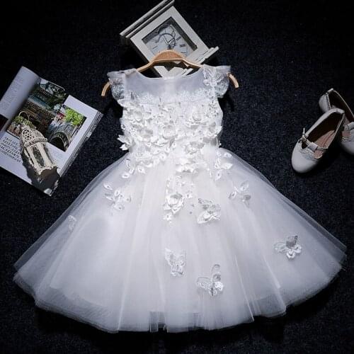 Baby Girl Wedding Princess Dresses Beaded Appliques Christening Gown White Tulle Infant Newborn 1st Birthday Dress for Baptism