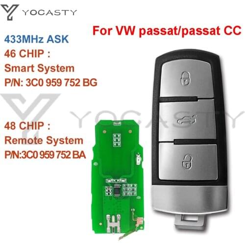 YOCASTY 3C0959752BA 3 Buttons 434MHz Remote Car Key for 2004-2015 VW Passat B6 3C B7 Magotan CC with ID48 Chip 3C0 959 752 BA