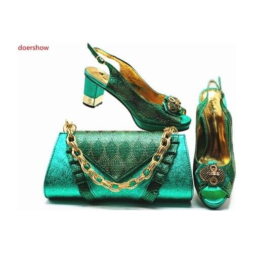 Doershow Italian Shoes with Matching Bag Set Decorated with Rhinestone African Shoe and Bag Set Italy Shoe and Bag set STB1-17