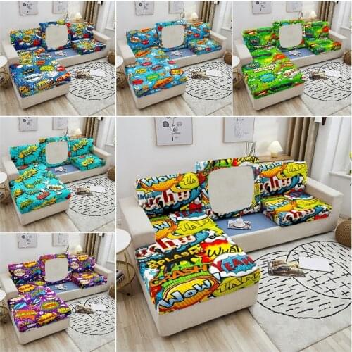Boom Pattern Printed Elastic Sofa Seat Cushion Cover Stretch Spandex Sofa Seat Cover Corner Sofa Silpcover 1/2/3/4 Seater