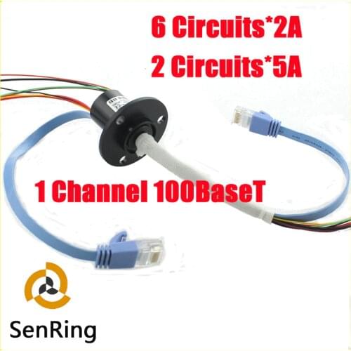 Ethernet slip ring 1channel 100BaseT 6 circuits 2A+2 circuits 5A with capsule slip ring OD 22mm