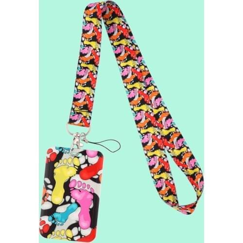 G2093 Cartoon Color footprints Card Holder ID Holder Bus Card Holder Staff Card With Lanyard