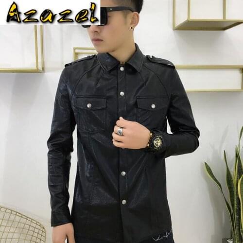 Hot 2020 New spring New Men trend Korean Slim leather shirt imitation sheepskin washed leather long-sleeved mens shirts jackets