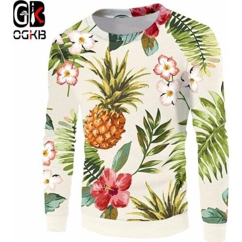 OGKB Harajuku New Men/ Womens 3D Sweatshirts Graphic Print Pineapple Flower Funny Pullover Hoodies Casual Tops Sweats Dropship