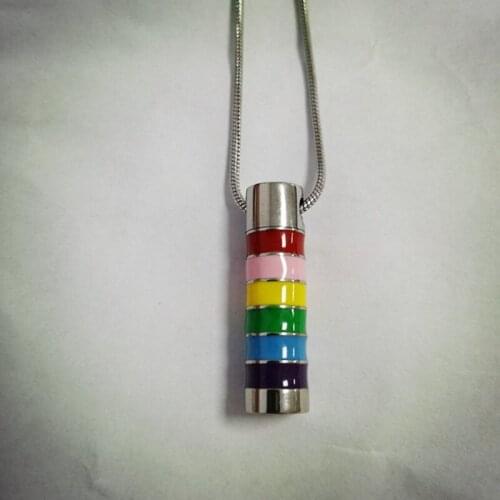 IJD7007 Rainbow Color Cylinder Pendant for Your Love One Ashes Keepsake,Stainless Steel Cylinder Cremation Jewelry Pendants