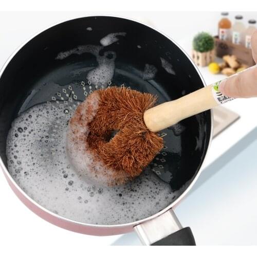 Dish Washing Tool Long Handle Natural Coconut Brown Cleaning Brush Household Accessories Non-stick Oil Pot brush