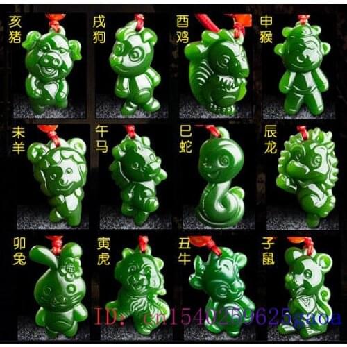 Chinese Zodiac Green Jade Pendant Gifts Carved Jadeite Necklace Charm Jewelry Chinese Natural Amulet Men Fashion Women