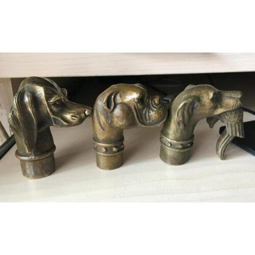 Copper Statue Old Bronze Hand Carved Skull Statue Cane Walking Stick Head Three shape selection