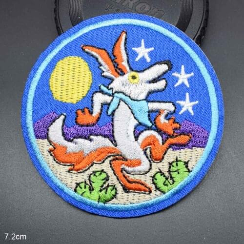 Blinking Round Cat Cute Dog Colorful Wolf Animals Iron On Embroidered Clothes Patches For Boys Girls Kids Clothing