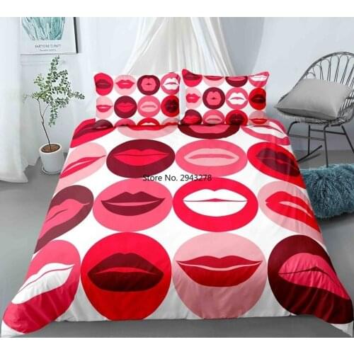 Fashion Sexy Red Lips Bed Cover Set Adults Luxury Duvet Queen King Size Comforter Bedding Sets with pillowcases Romantic gifts