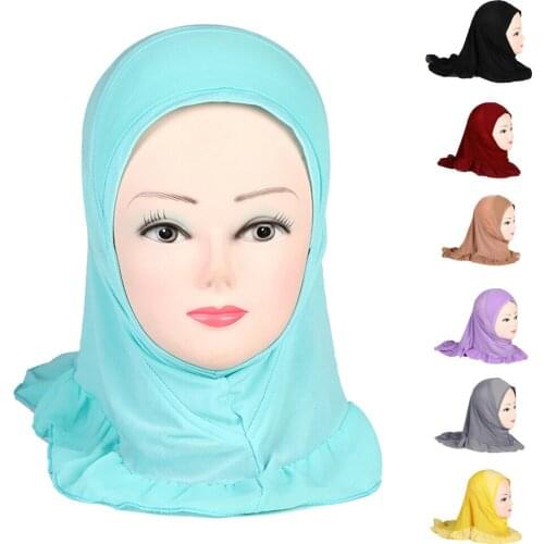 Muslim Kids Girls Hijab Islamic Headscarf Flower Scarf One Piece Amira Children Ramadan Middle East Full Cover Wrap Cover 2-6Y